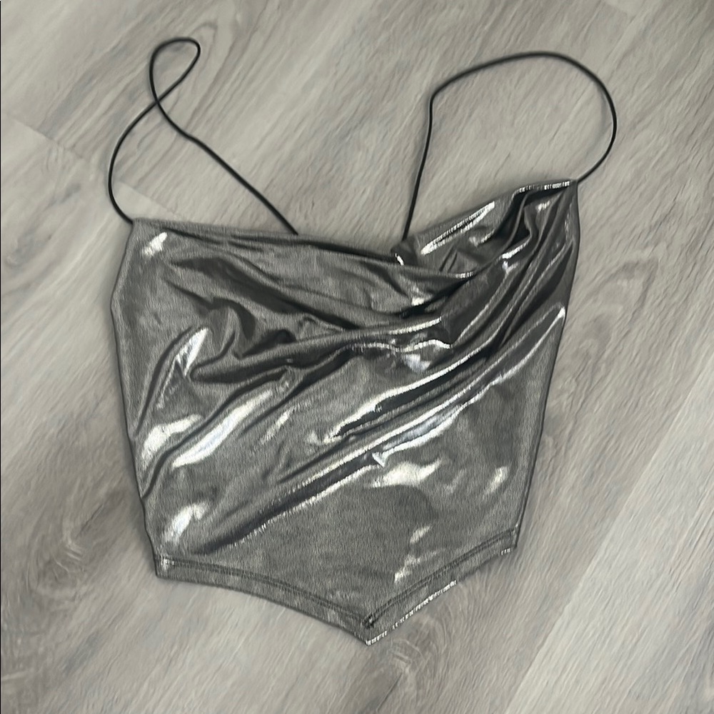 Shiny Silver Metallic Cami Top